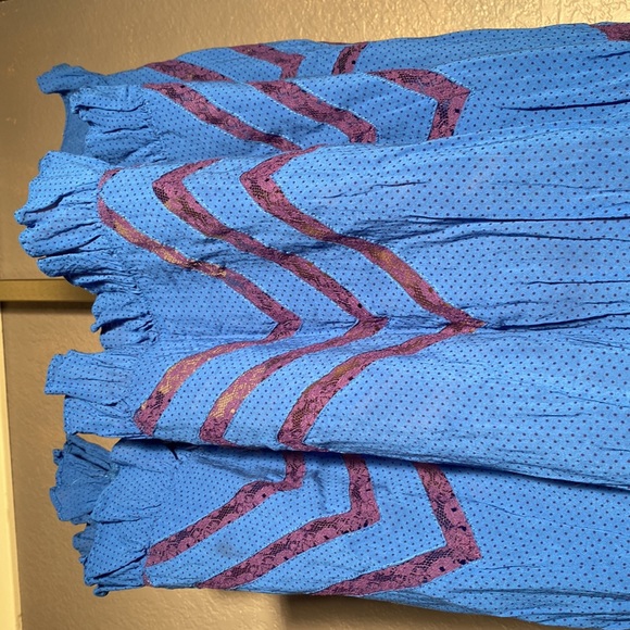 FREE PEOPLE - tunic / dress / tank: blue asymmetrical w purple lace accents - L - Picture 10 of 16